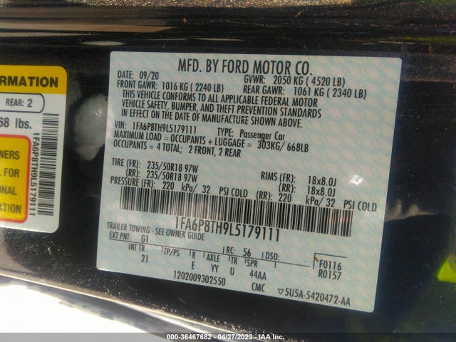 Ford Mustang Ecoboost 2020 1FA6P8TH9L5179111 Image 10