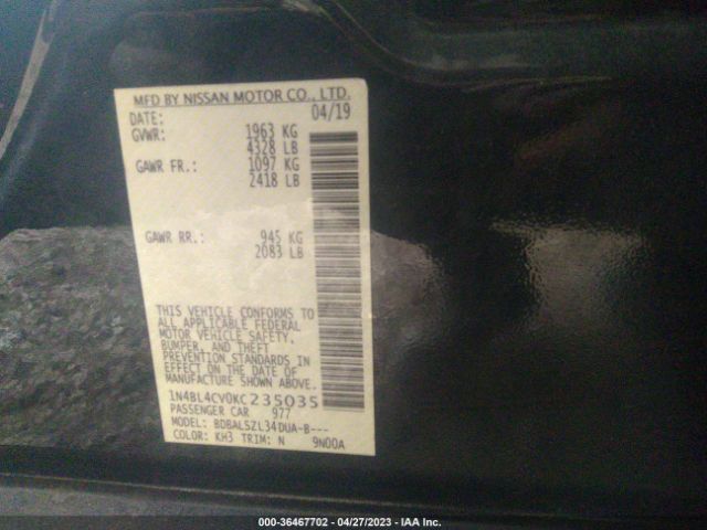 1N4BL4CV0KC235035 Nissan Altima 2.5 Sr