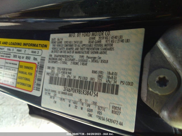2014 FORD FUSION TITANIUM VIN: 3FA6P0K98ER384754