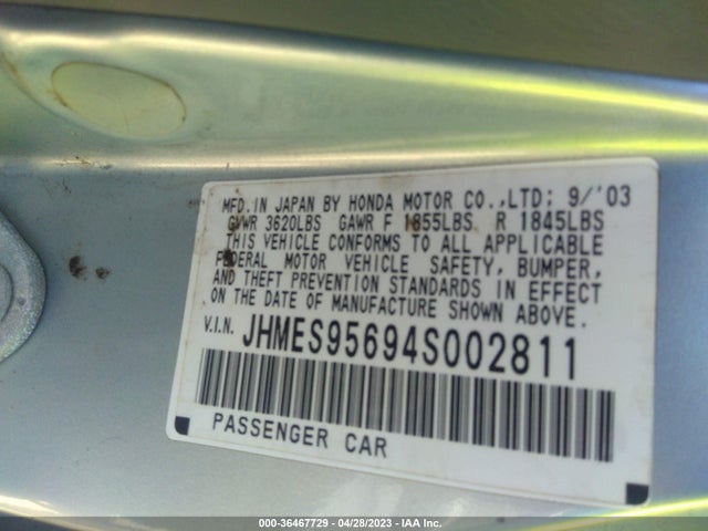 2004 HONDA CIVIC VIN: JHMES95694S002811