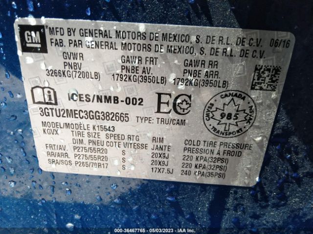 3GTU2MEC3GG382665 GMC Sierra 1500 Sle