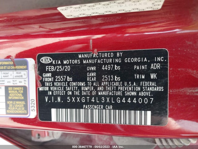KIA Optima Se 2020 5XXGT4L3XLG444007 Image 10