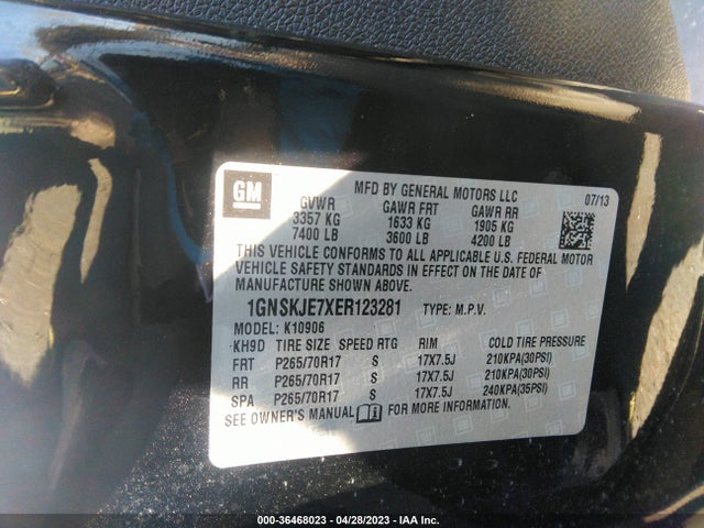 Chevrolet Suburban Lt 2014 1GNSKJE7XER123281 Image 9