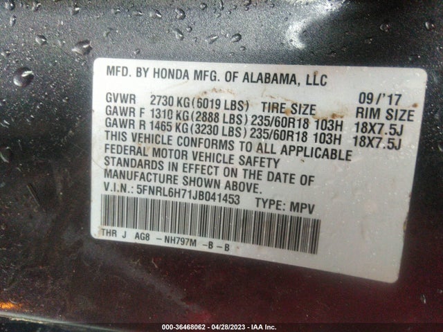 Honda Odyssey Ex-l 2018 5FNRL6H71JB041453 Image 9