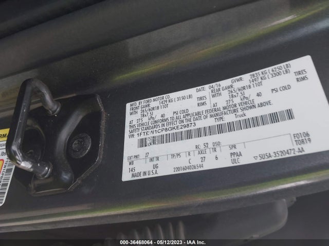 2016 FORD F-150 XL/LARIAT/XLT VIN: 1FTEW1CP8GKE29873