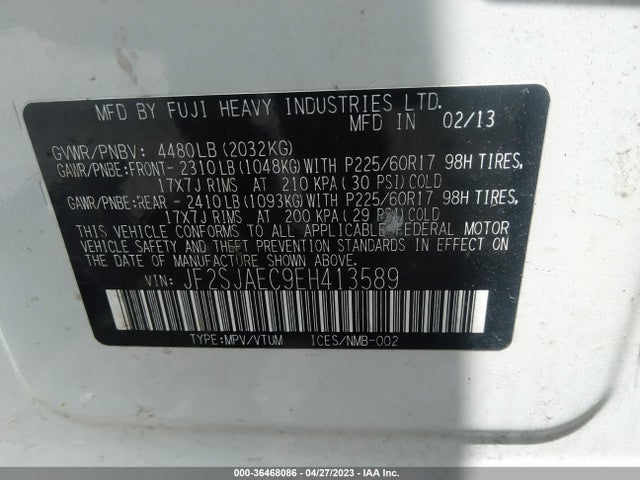 2014 SUBARU FORESTER 2.5I PREMIUM VIN: JF2SJAEC9EH413589
