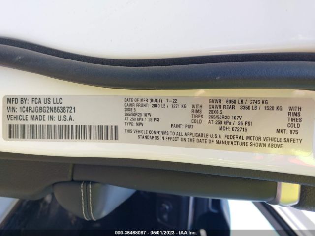 1C4RJGBG2N8638721 Jeep Grand Cherokee Limited