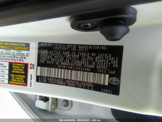 Toyota Camry Le/se/xle/l 2018 4T1B11HK3JU025496 Image 10