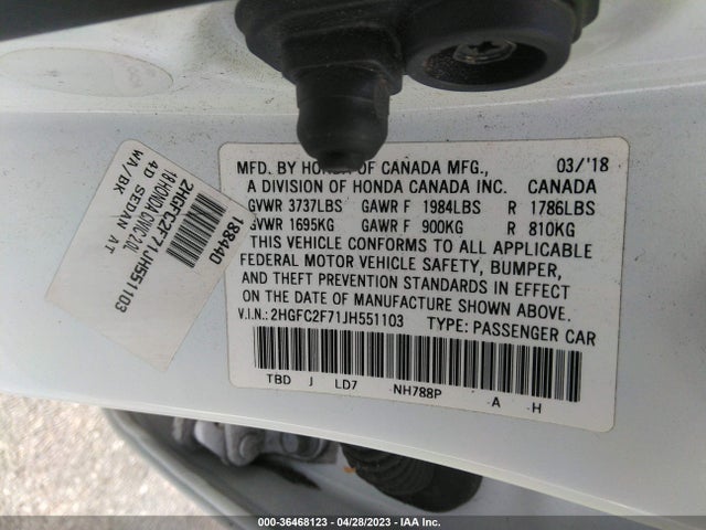 Honda Civic Sedan Ex 2018 2HGFC2F71JH551103 Image 10
