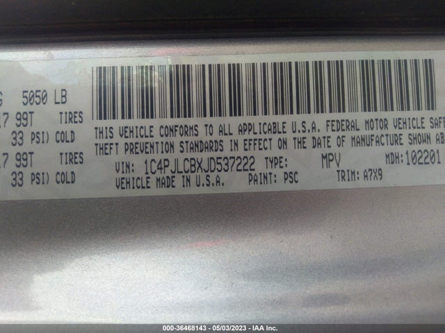 1C4PJLCBXJD537222 Jeep Cherokee Latitude