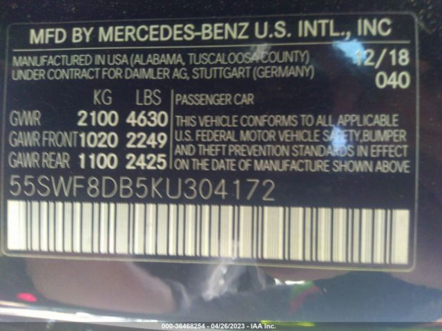 55SWF8DB5KU304172 Mercedes-Benz C-class C 300