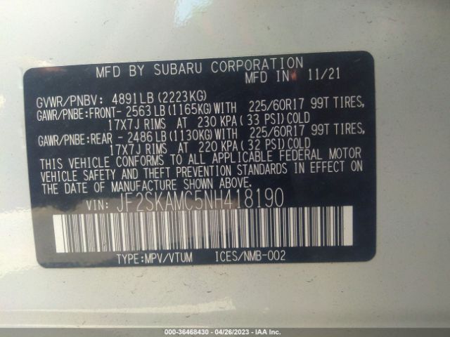 JF2SKAMC5NH418190 Subaru Forester Wilderness