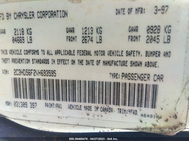 1997 CHRYSLER CONCORDE VIN: 2C3HD56F2VH693595