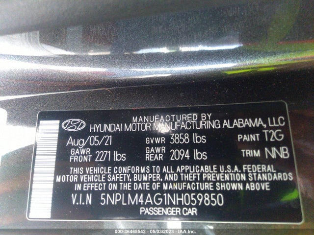 2022 HYUNDAI ELANTRA SEL VIN: 5NPLM4AG1NH059850