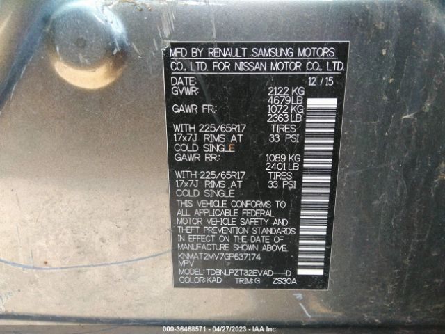 KNMAT2MV7GP637174 Nissan ROGUE S