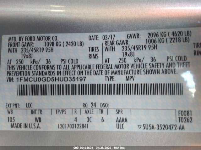 Ford ESCAPE SE 2017 1FMCU0GD5HUD35197 Image 11