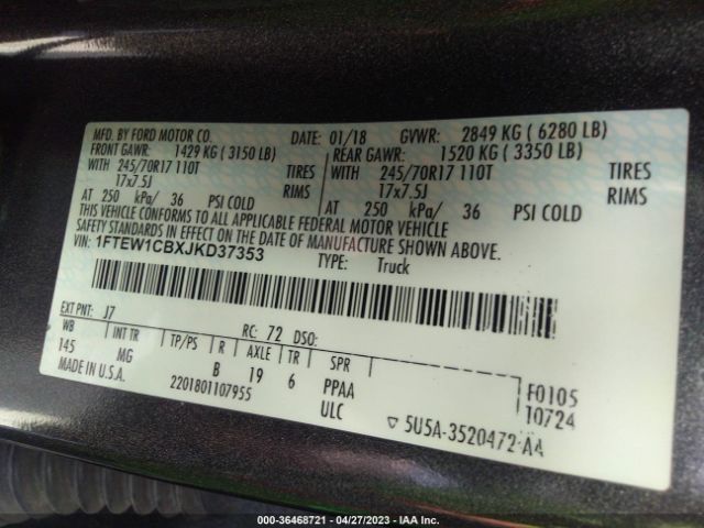 1FTEW1CBXJKD37353 Ford F-150 Xl/xlt