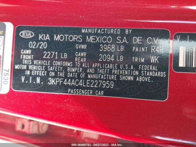 3KPF44AC4LE227959 KIA FORTE GT