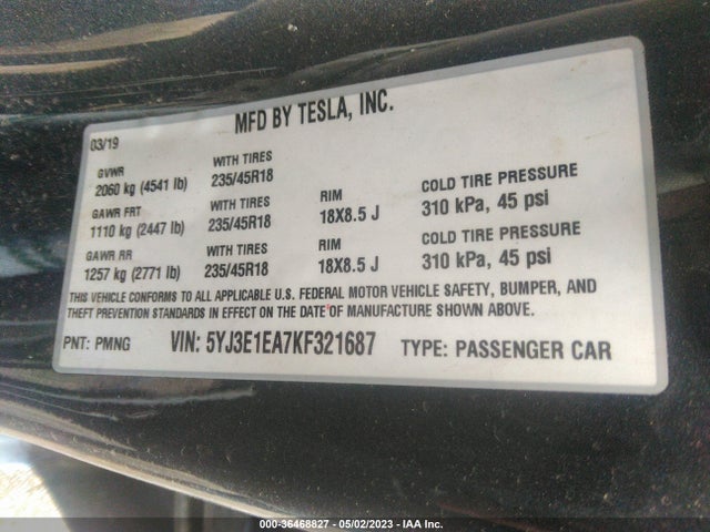 Tesla Model 3 Range 2019 5YJ3E1EA7KF321687 Image 9
