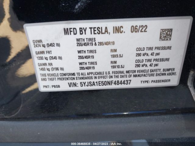 5YJSA1E50NF484437 Tesla MODEL S