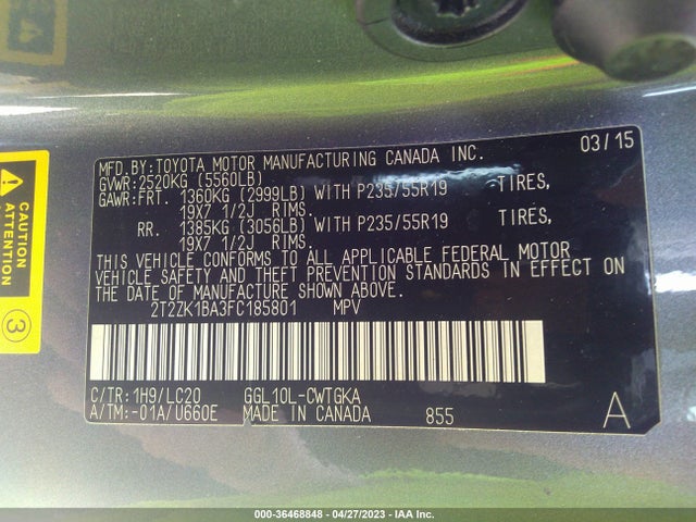 2015 Lexus RX, VIN: 2T2ZK1BA3FC185801