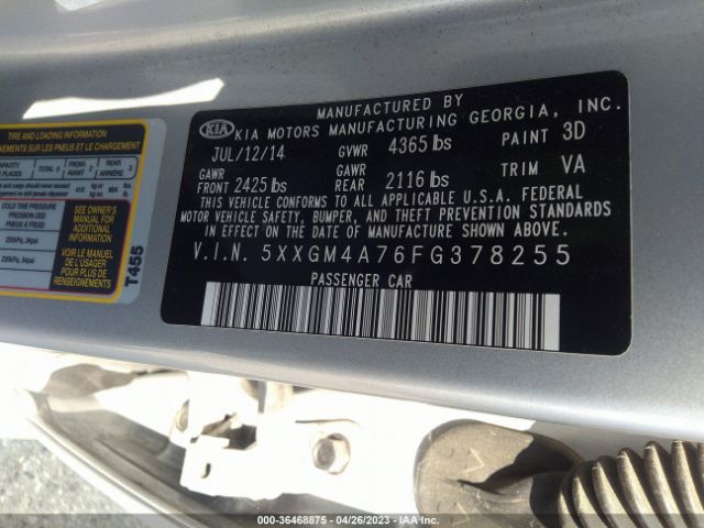 5XXGM4A76FG378255 KIA Optima Lx