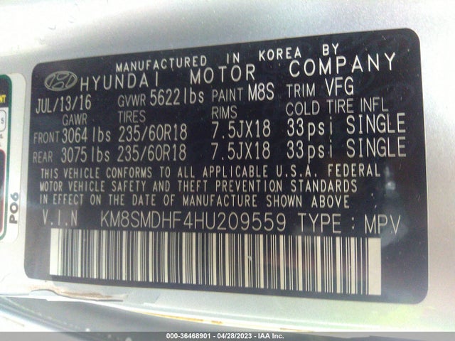 Hyundai Santa Fe Se 2017 KM8SMDHF4HU209559 Image 10