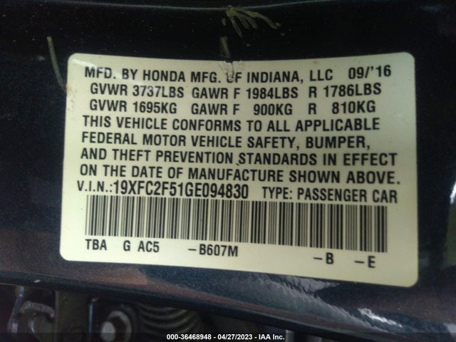 Honda Civic Sedan Lx 2016 19XFC2F51GE094830 Image 9