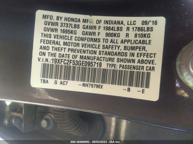 Honda Civic Sedan Lx 2016 19XFC2F53GE095719 Image 9