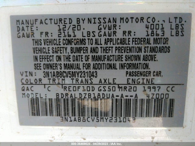 2021 NISSAN SENTRA SV VIN: 3N1AB8CV5MY231043