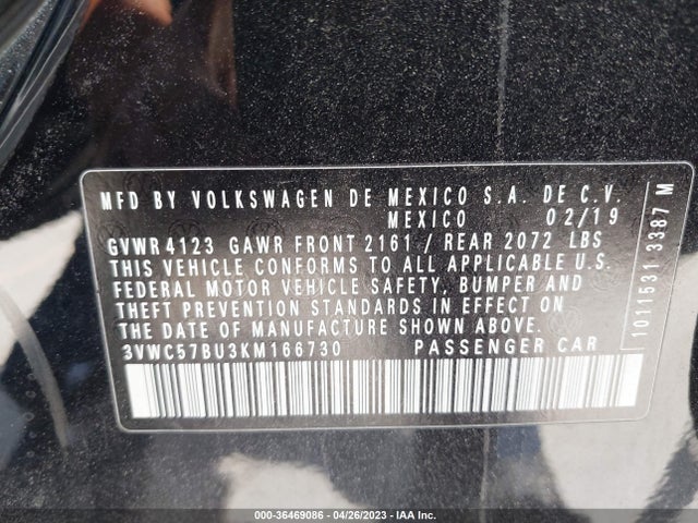 3VWC57BU3KM166730 Volkswagen Jetta S/se/r-line