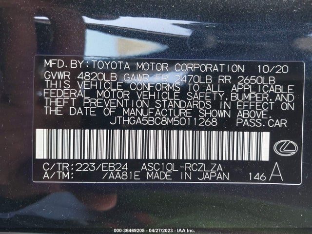 2021 Lexus RC, VIN: JTHGA5BC8M5011268