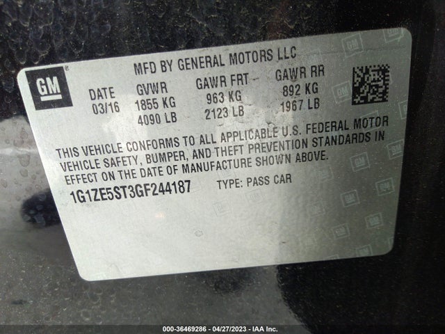 2016 CHEVROLET MALIBU LT VIN: 1G1ZE5ST3GF244187