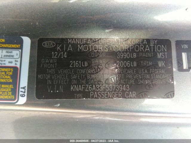 KNAFZ6A33F5373943 KIA Forte Koup Sx