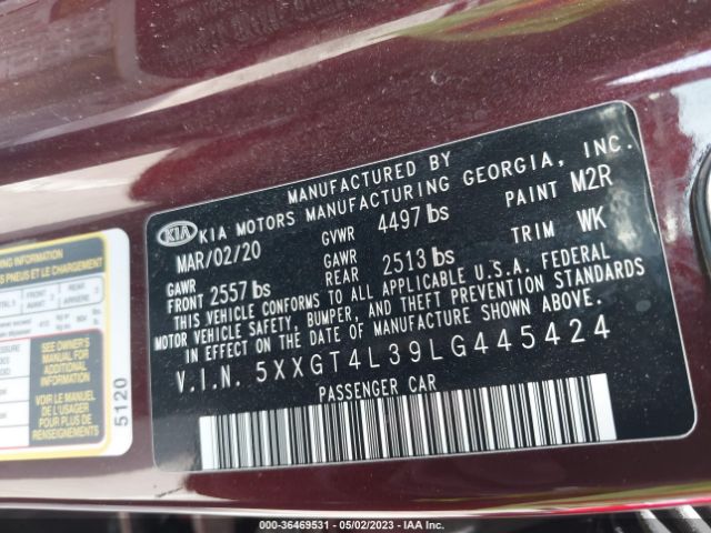 5XXGT4L39LG445424 KIA Optima Lx