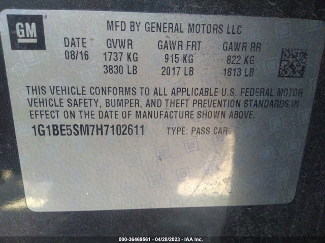Chevrolet CRUZE LT 2017 1G1BE5SM7H7102611 Image 10
