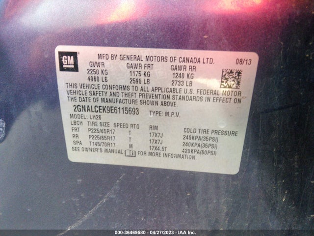 Chevrolet EQUINOX LT 2014 2GNALCEK9E6115693 Image 9