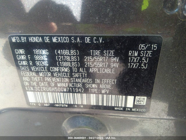 Honda HR-V EX 2016 3CZRU6H50GM711942 Image 10