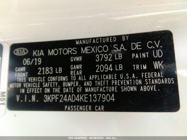3KPF24AD4KE137904 KIA Forte Lxs