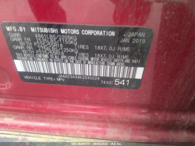 JA4AZ3A34KZ040224 Mitsubishi Outlander Es/se/sel/le
