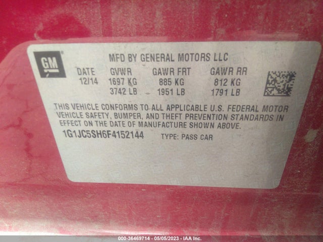 Chevrolet SONIC LT 2015 1G1JC5SH6F4152144 Image 10