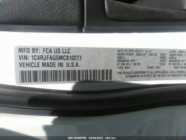 1C4RJFAG5MC810277 Jeep Grand Cherokee Laredo X