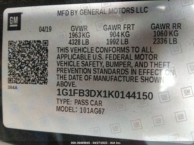Chevrolet Camaro 1lt 2019 1G1FB3DX1K0144150 Image 10