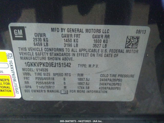 1GKKVPKD9EJ151542 GMC ACADIA SLE
