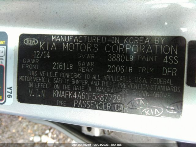 KNAFK4A61F5387729 KIA FORTE LX