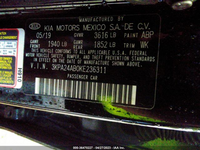 3KPA24AB0KE236311 KIA RIO S