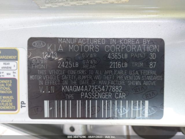 KNAGM4A72E5477882 KIA Optima Lx