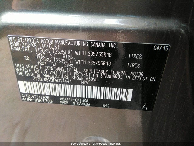 Toyota Rav4 Limited 2015 2T3DFREV3FW324444 Image 11