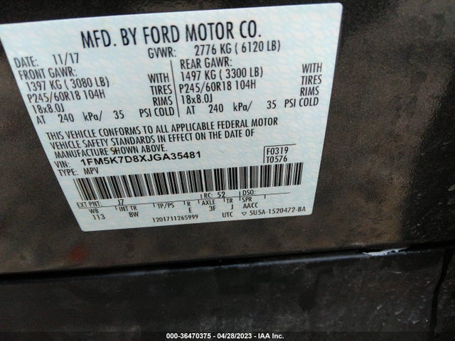 Ford EXPLORER XLT 2018 1FM5K7D8XJGA35481 Image 11