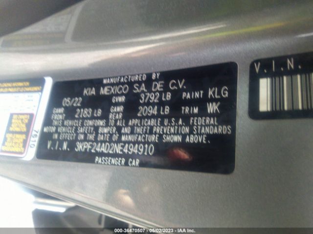 3KPF24AD2NE494910 KIA Forte Lxs